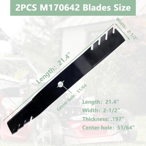 2 PCS Mulching Blades Replacement Fits for John Deere 42 Mower Z TRAK Mower Z335E Z335M Z345M Z345R X330 X350 X354 X370 X380#M170642
