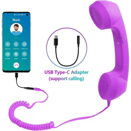 Telephone Handset for Cellphone, Retro Phone Handset with 3.5mm Jack Mobile Phone Receiver Old Telephone Headset Handheld Receiver for Cell Phone(Purple)