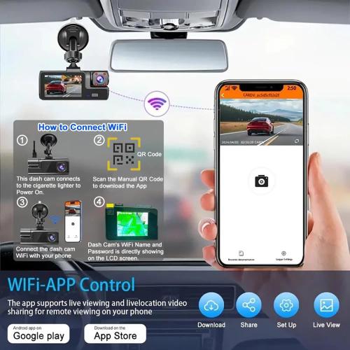 WiFi 1080P Dual Dash Camera for Car Front and Inside Dashcam Car Security Video Recorder,170°Wide Angle Vehicle Cam,WDR,G-Sensor,Loop Recording,Night Vision (WiFi Dual Dash Cam with 32G Card)
