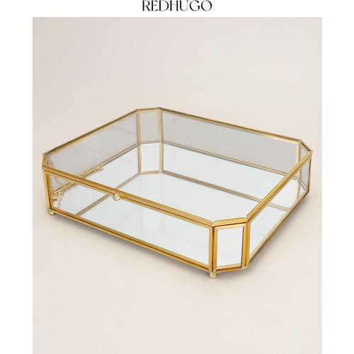 REDHUGO Large Glass Boxes for Display Handmade, Octagon, Gold