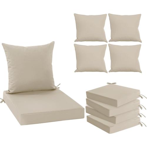 Outdoor Chair Cushions 8pk, Waterproof Backrest and Deep Seat Cushion Set for Patio Furniture, Outdoor Sofa Replacement Cushions with Removable Cover, 24 x 24 Inch, Cream