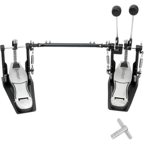 Double Bass drum Pedal,Double Bass Pedal with Adjustable Beater Head,Double Chain Drive Foot Kick Pedal with Drum Key for Drum Set and Electronic Drums (Silver, Double drum pedal)