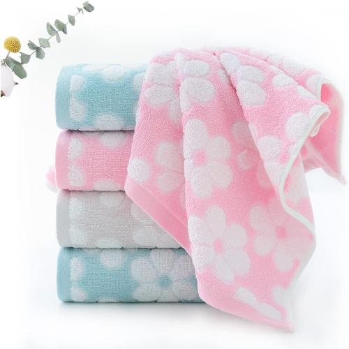 Pidada Hand Towels Set of 2 Floral Pattern 100% Cotton Soft Absorbent Decorative Towel for Bathroom (Pink)