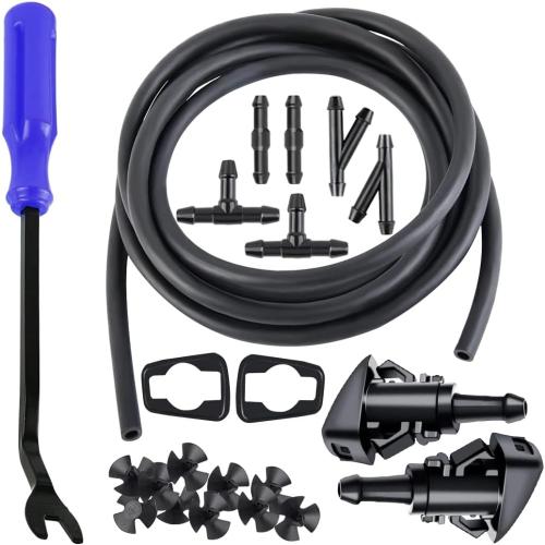 AUCELI Windshield Washer Hose Kit 22 Pcs Set, 4M Washer Fluid Hose, 6 Pcs Hose Connectors, 2 Fan Nozzles, Connect Car Water Pump and Nozzles Suitable for Most Car Windshield Fluid Tubing