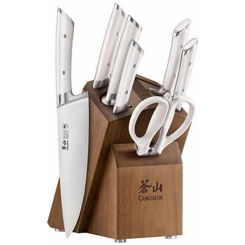 Cangshan Rainier Series 8-Piece Knife Block Set, Forged German Steel, Acacia Block (White)