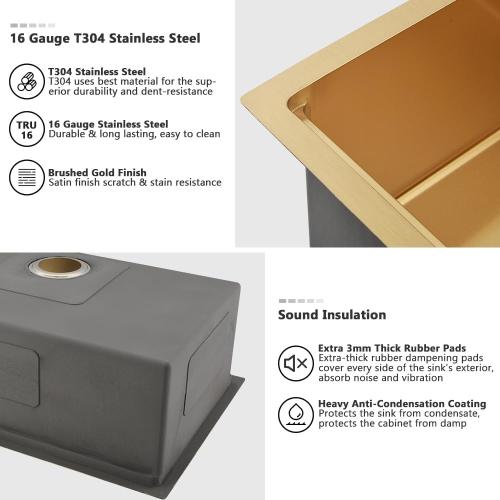 Gold Kitchen Sink Undermount-VASOYO 30x19 Inch Undermount Kitchen Sink Workstation 16 Gauge Brushed Gold Stainless Steel Sinks Under Mount Deep Single Bowl with Cutting Board