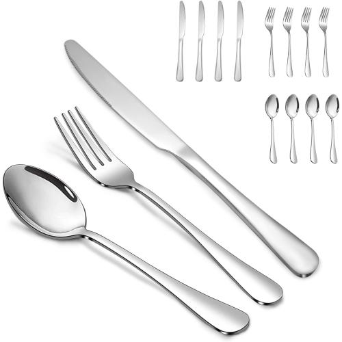 9Pc Silverware Set,SANTUO Stainless Steel Knives Spoon Forks Set for Home, Kitchen and Restaurant, Mirror Polished& Dishwasher Safe (9Pcs-Silverware set)