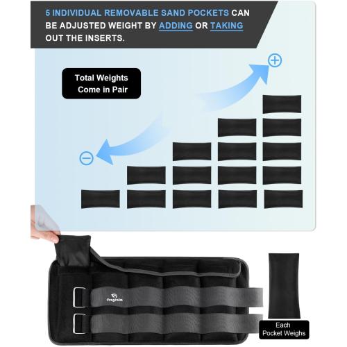 Adjustable Ankle Weights 1-3/4/5/6/8/10/12/15/20 LBS Pair with Removable Weight for Jogging, Gymnastics, Aerobics, Physical Therapy