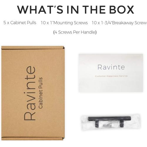 Ravinte 5 Pack 6 inch Cabinet Pulls Matte Black Stainless Steel Kitchen Cupboard Handles Cabinet Handles 3.75” Hole Center