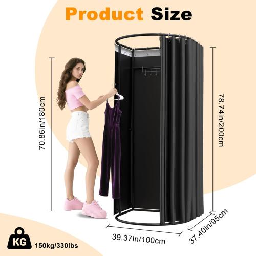 AMSXNOO Clothing Store Fitting Room, Removable Temporary Changing Locker Room with Shading Curtain, Portable Privacy Dressing Room for House Office Shopping Mall (Color: Black, Size: 100x95x200cm)