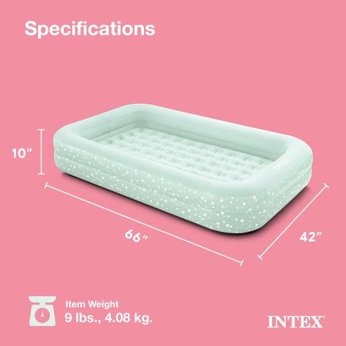 Intex Kids Travel Air Mattress Inflatable Bed Set with Raised Sides, Hand Pump, and Carrying Bag for Camping Trips and Sleepovers, (2 Pack)