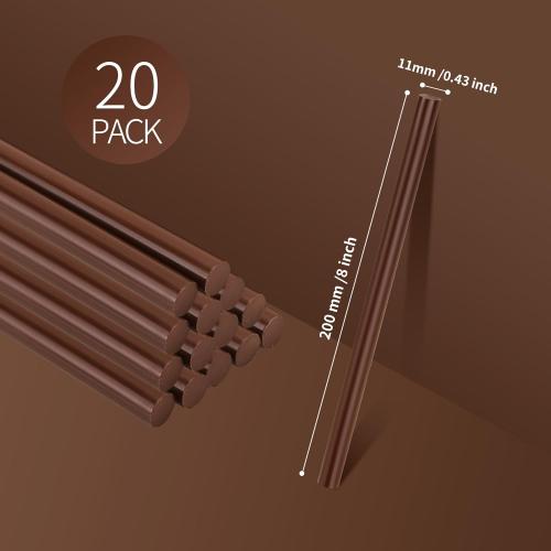 MATUFF Brown hot Glue Sticks Full Size 0.43” Dia x 8” Long, 20 pcs Hot melt Adhesive Glue Sticks, All-Purpose Colored Glue Gun Sticks for DIY Brown Crafting Arts and Home Decoration Repair Bonding