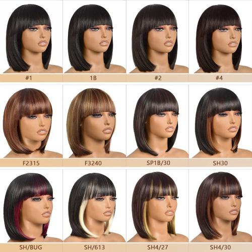 ToyoTress Short Bob Wigs With Bangs - 12 Inch Black Mix Orange Yaki Straight Hair Daily Costume Wig For Black Women, Soft Light Synthetic Hair Replacement Wigs Heat Resistant (12 Inch, SH350-612H)