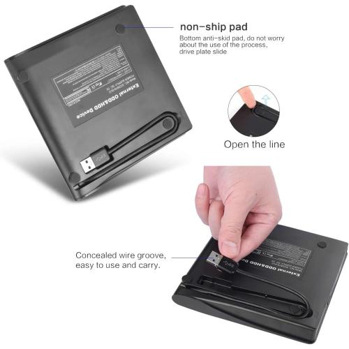 intendvision External CD DVD Drive USB 3.0 Portable Fits for DVD-R DVD-RW DVD R DVD RW DVD-ROM Super Speed Data Transfer Black for PC Laptop Computer Windows 11/10/8/7