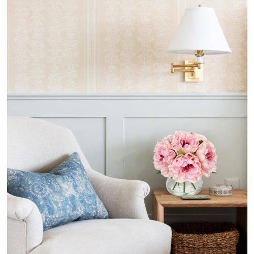 Hollyone Light Pink Peonies Artificial Flowers with Vase Faux Flowers Peony Fake Flowers Silk Flower Arrangements in Glass Vase with Faux Water for Bathroom Table Centerpiece Shelf Home Decor