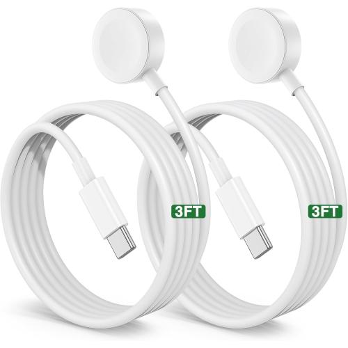 2Pack Upgraded for Apple Watch Charger Cable, 3FT USB C to Magnetic Wireless Fast i-Watch Charging Cord [Portable], Compatible with iWatch Series Ultra10/9/8/7/6/SE/SE2/5/4/3/2 - White
