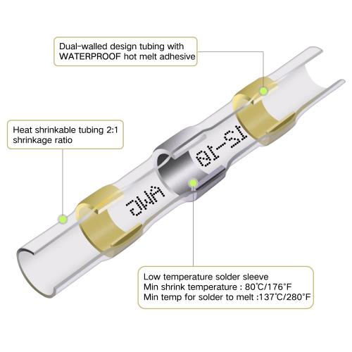 160 Pcs Solder Seal Wire Connectors Kit, Electrical Connectors Heat Shrink Wire Connectors Waterproof Electrical Cable Butt Terminals for Marine Automotive Trailer RV Boat Truck Wiring