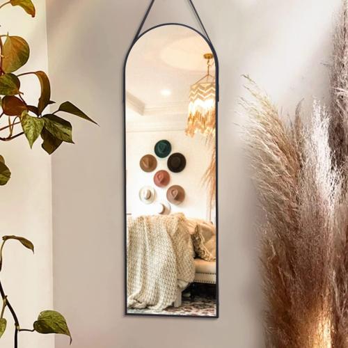 ITS RG Arched Full Length Wall Mirror - Mounted with Leather Strap for Bathroom, Living Room, Entryway (16x48 Black)