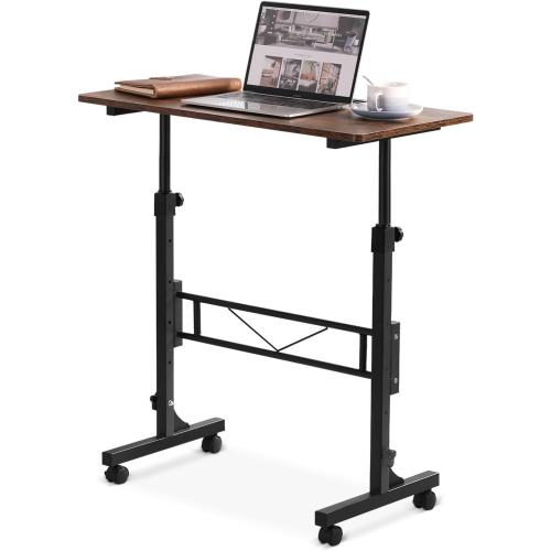 Size 32 Small Standing Desk Adjustable Height, Mobile Stand Up Desk with Wheels, 32 Inch Portable Rolling Desks for Walking Pad Treadmill Wood Rustic