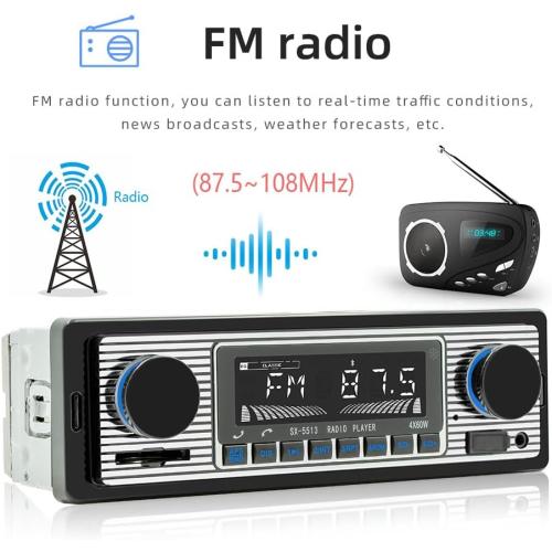 Classic 7 Single Din Car Radio,Bluetooth Car Stereo, FM Radio,Car Audio Receiver, Voice Control,Hands-Free Calling, Built-in Microphone,USB/SD/AUX,Support MP3/WMA/WAV, Dual.Car Multimedia Player