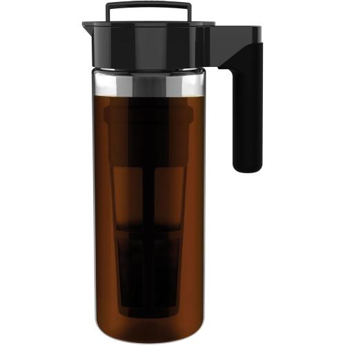 Takeya Glass Cold Brew Coffee Maker for Iced Coffee, Airtight Pitcher, Premium Quality, 2 Quart, Black Lid and Handle