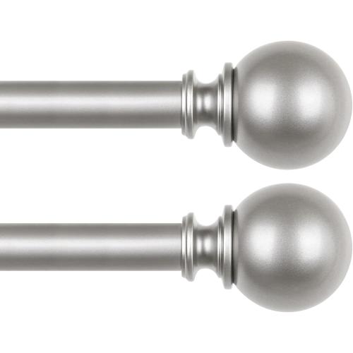 KAMANINA 2 Pack Curtain Rods 32 to 58 Inch (2.6-4.8ft), 7/8 Inch Single Heavy Duty Curtain Rods for Windows Adjustable Decorative Drapery Rod with Round Finials, Antique Silver
