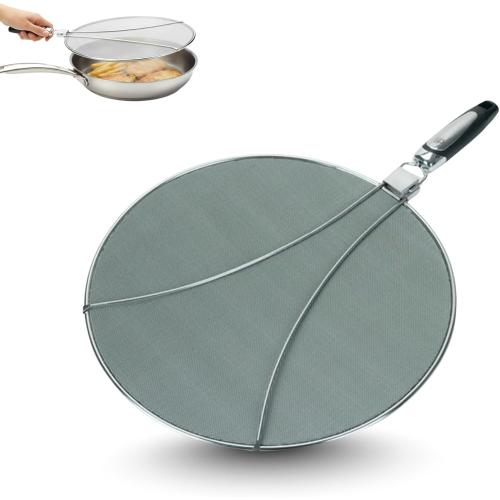 Amco 13 Splatter Screen with Foldable Handles - Stainless Steel Odor Absorber, Dishwasher Safe Versatile Kitchen Tool for Pans of All Sizes - Prevents Messy Splatters