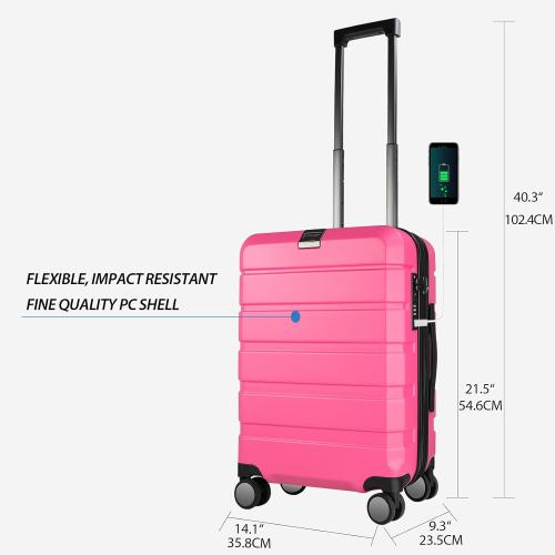 Pink 20 KROSER Hardside Expandable Carry On Luggage with Spinner Wheels & Built-in TSA Lock, Durable Suitcase Rolling Luggage with USB Port, Carry-On 20-Inch Magenta