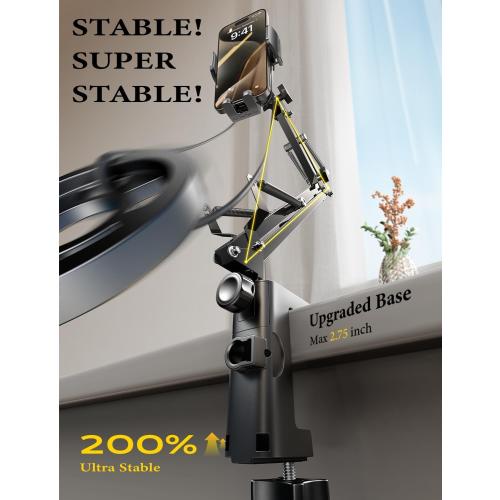 LISEN Gooseneck Phone Holder for Desk Bed [3rd Upgrade] Cell Phone Stand for Desk Bed Accessories,Gifts for Seniors Elderly Tech Lovers Mount for Recording Filming Laying Down Flexible Arm Clamp Clip