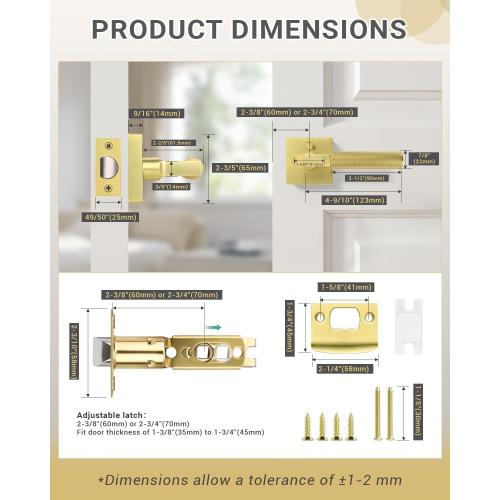 KNOBWELL 1 Pack Gold Door Handle Square Doorknob with Lever Interior Door Lever for Bed and Bath (Push Button)