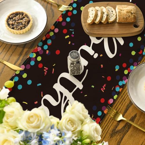 Artoid Mode Polka Dot Black Happy Birthday Table Runner, Seasonal Kitchen Dining Table Decoration for Home Party Decor 13x72 Inch