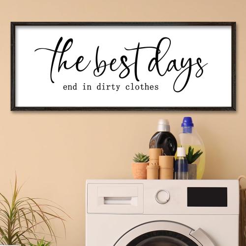 Laundry Room Wall Decor 40×15 The Best Days End In Dirtiest Clothes Sign Funny Modren Bathroom Large Plaque Wood Framed Wall Hanging Art (Black)