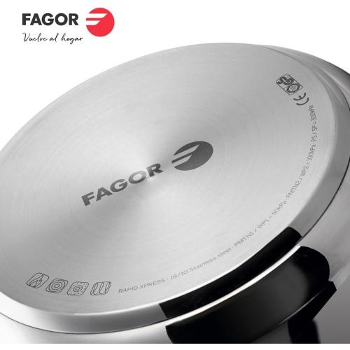 Fagor Rapid Xpress Pressure Cooker 6 Litres, Induction, Express Super Fast, Stainless Steel 18/10, All Types of Cookers, Thermo Diffuser Bottom, 2 Pressure Levels, 5 Safety Systems