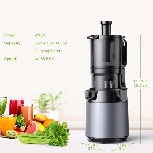 Masticating Juicer-Large Feed Chute 13cm, 250w Self Feeding Cold Press Juicer-1.6l Capacity,Slow Juicer Machines,Juice Extractor for Whole Fruits & Vegetables, Heavy Duty, Easy(