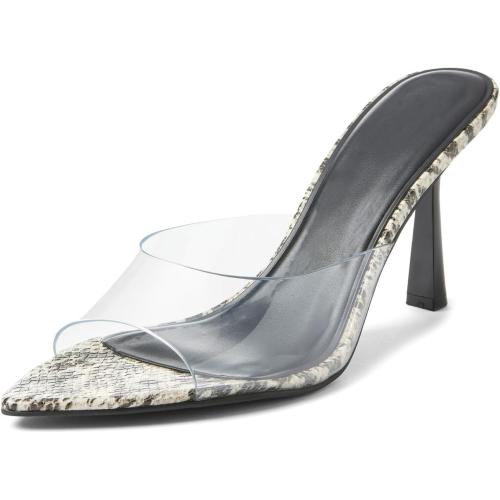 Women’s Clear PVC Heeled Sandals Open Toe Slip On Mule Heels Pointed Toe Stiletto Dress Shoes for Party Evening Wedding Summer Fashion (See the picture for the size )