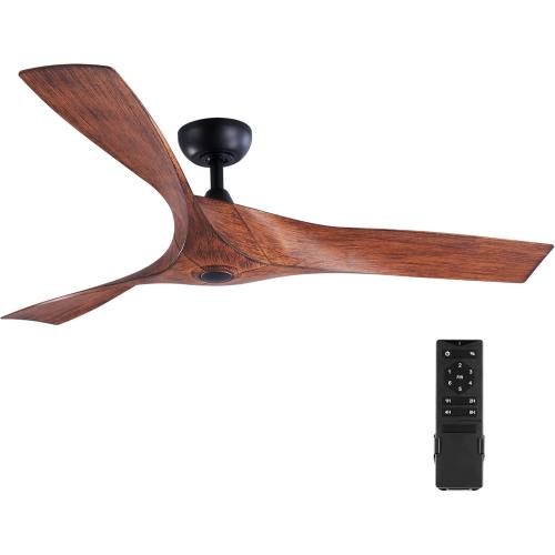VONLUCE Ceiling Fan No Light, 52 Mid Century Ceiling Fans and Remote Control, 6 Speeds Noiseless DC Motor, 3 ABS Blades, Indoor Ceiling Fan for Kitchen Bedroom Living Room Farmhouse, Walnut