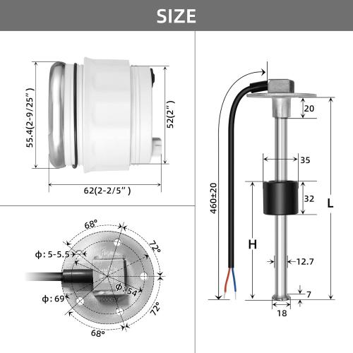 RUPSE Fuel Sender Unit Boat Fuel Tank Sending Unit Fuel Water Level Sensor Stainless Steel Fuel Sender and Fuel Gauge for Boat Car Truck RV (6.8(175mm))