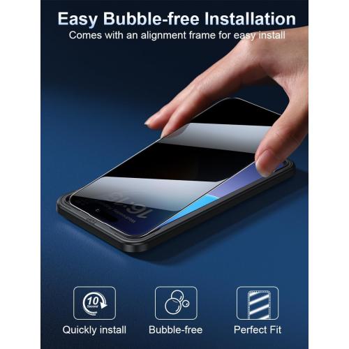 ruwa Privacy Screen Protector for iPhone 15 Pro Max [6.7 Inch][2-Pack] Tempered Glass with Easy Installation Frame, Anti-Scratch,Anti-peep, Full Coverage