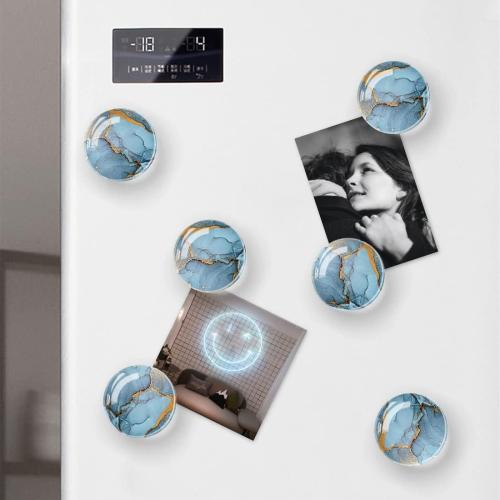 Set of 2 12pcs Fridge Magnets Glass Refrigerator Magnets Decorative Blue Marble Pattern Cute Magnets for Whiteboard Decorative Locker Magnets Fridge Magnets for Kitchen and Office, 1.18in/3cm