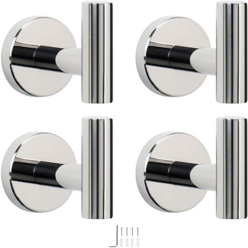 NearMoon Bath Towel Hooks- SUS 304 Stainless Steel Robe Hook Holder, Heavy Duty Coat Hook for Bathroom Livingroom Hotel Kitchen Garage, Wall Mounted (Chrome Finish, 4 Pack)
