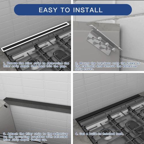 Black Slide-in Range Rear Filler Kit Black, Universal Triangular Fill Strip, Top Trim Kit Between Stove and Wall for Whirlpool & Most Brand, Aluminum Gap Cover, 30 Long