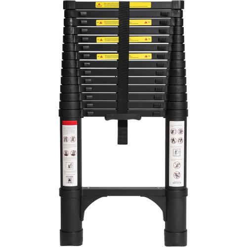 BOCOM 14.5 FT Aluminum Telescoping Ladder, Lightweight Multi-Purpose Collapsible Extension with 2 Triangle Stabilizers, Heavy Duty 330 lbs Max Capacity, Ideal for Home, RV, and Outdoor Work Black