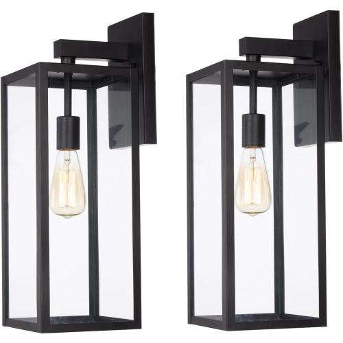 2 Pack Large Outdoor Sconce Lights,18 Inch Outdoor Wall Lantern Light,Exterior Sconce Metal and Glass Large Porch Light, Black Outdoor Lanterns for Front Porch Garage Balcony