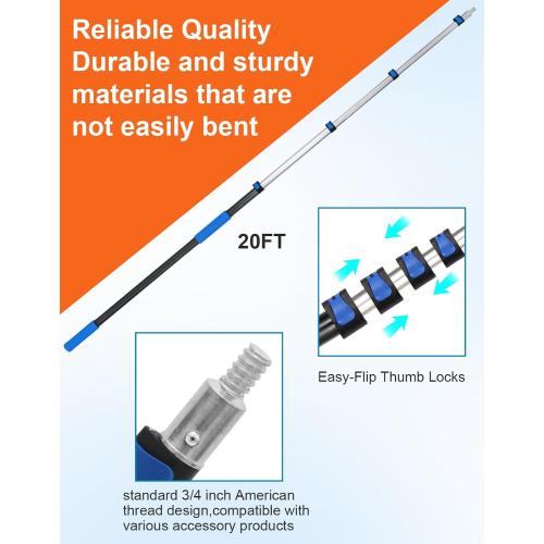 Light Bulb Changer for High Ceilings, 5-20FT to 26FT Reach, Segment Lock & Non-Slip Grip, Suction Cup/Basket & 3/4 Acme Thread, Compatible with Home/Commercial Bulbs(Blue)