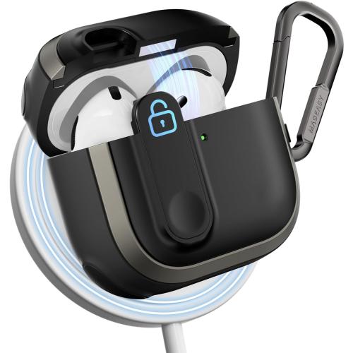 MAGEASY Odyssey AirPods 4 Case Cover (Color: Sand-Brown) Rugged with Secure Lock, Carabiner Clip for Drop Protection, Wireless Charging Compatible Apple AirPod 4th Generation