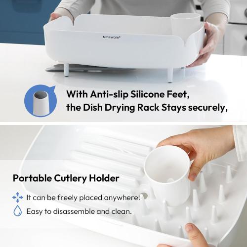 carrotez Split-Design Small Dish Drying Rack 9.5'' × 15.9'' × 4.9'' - White