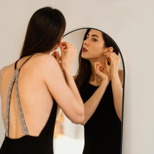 Arched Mirror Full Length, Upgraded 16x59 Body Wall Mirrors with Shatter-Proof Glass, Floor Standing, Hanging or Leaning, Tall Mirror with Stand Aluminum Alloy Frame for Bedroom Cloakroom
