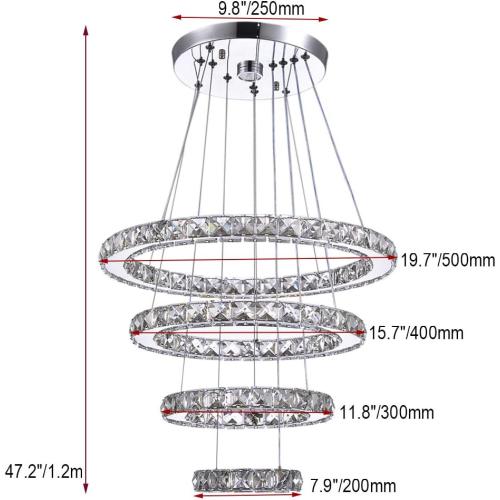 Silver With 4r Cool White LED Chandeliers, Modern Crystal Chandelier Dining Room Living Room LED Ceiling Pendant Light 4 Rings Adjustable Stainless Steel Contemporary Chandeliers (4r Cool White)