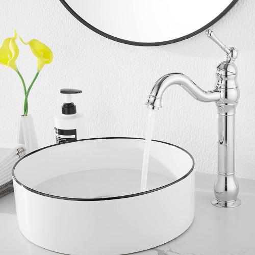 GGStudy 360° Swivel Chrome Single Handle One Hole Bathroom Sink Faucet Matching with Pop Up Drain