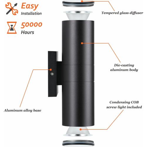 Outdoor Wall Lights 4Pack, Integrated LED Cylinder Up Down Lights, 12W 2700K Aluminum Exterior Wall Light, Outdoor Light Fixture for Porch Patio Door.(Matte Black)